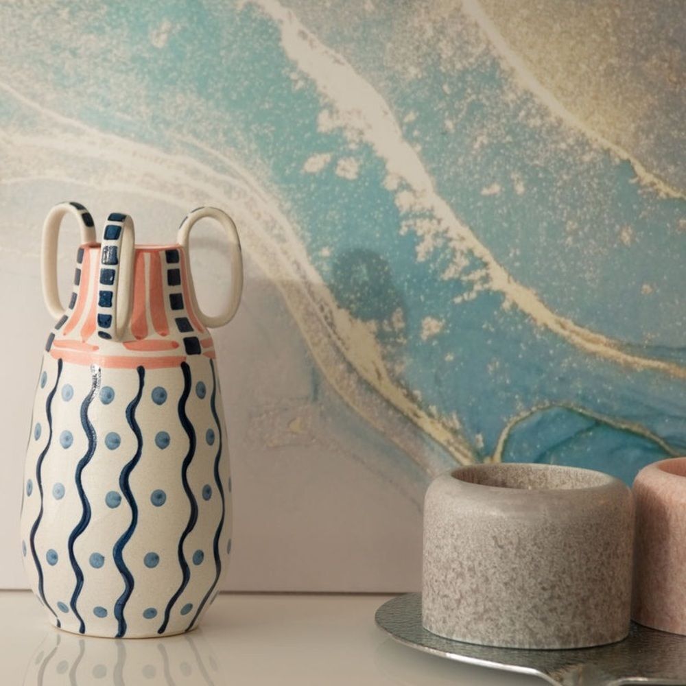Kersten Fine Earthware Artisan Crafted Retro Designed Ceramic Vase w/Handles - Picture 4 of 13